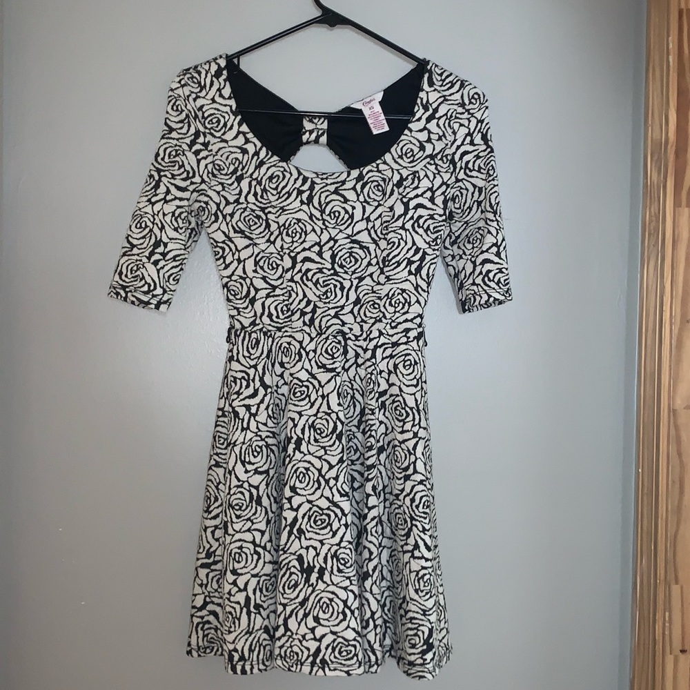 Black & White Midi Dress with Bow Detail